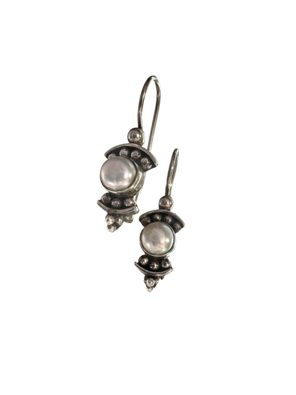 Sterling Silver Drop Earrings With Imitation Pearls Stamped "925"